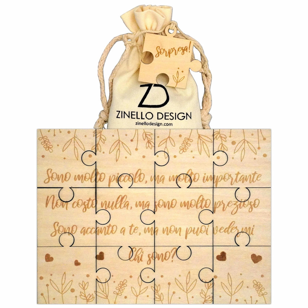 Puzzle in legno per annunciare una gravidanza, lingua italiana, dimensioni 21x15 cm