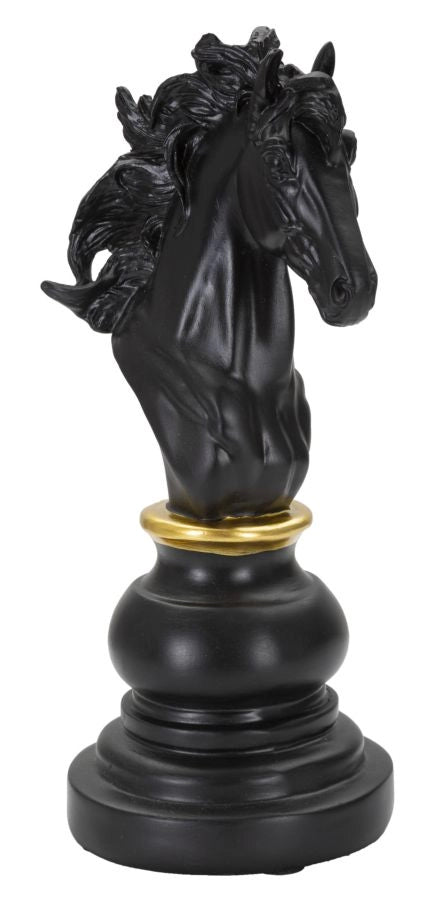 Cavallo degli scacchi decorativo nero e oro 27 cm Chess