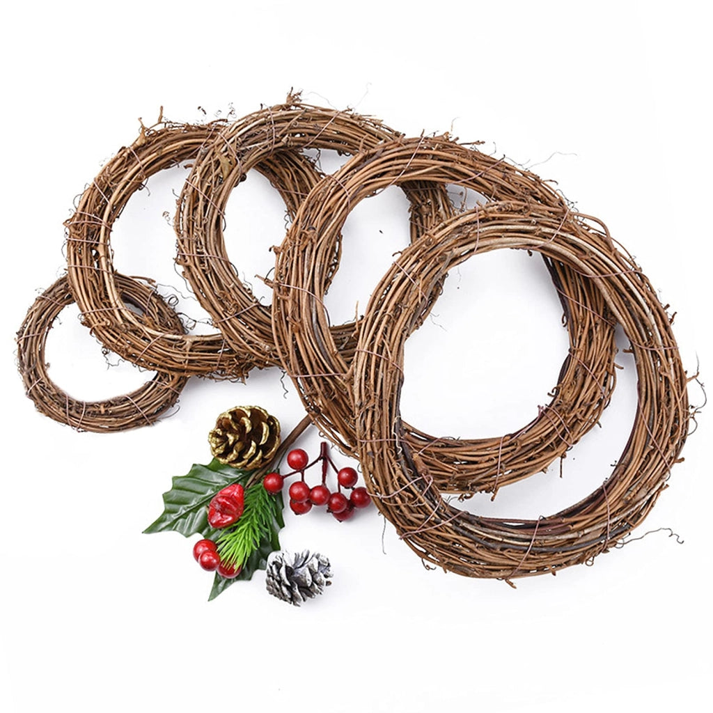 Set di 5 corone di rattan naturale, realizzate a mano, diametro da 8 a 30 cm