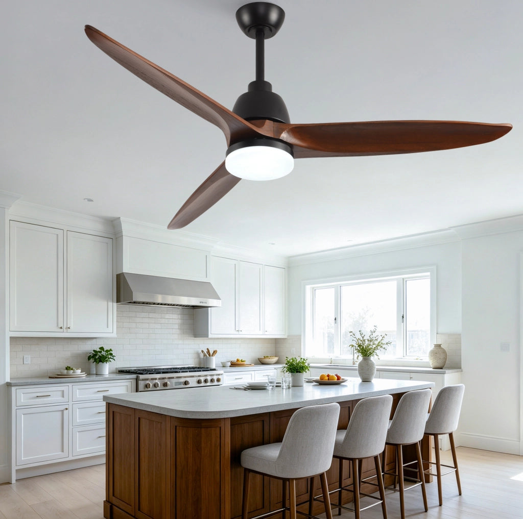 Ventilatore da soffitto 52 pollici con luce LED e telecomando, noce e nero