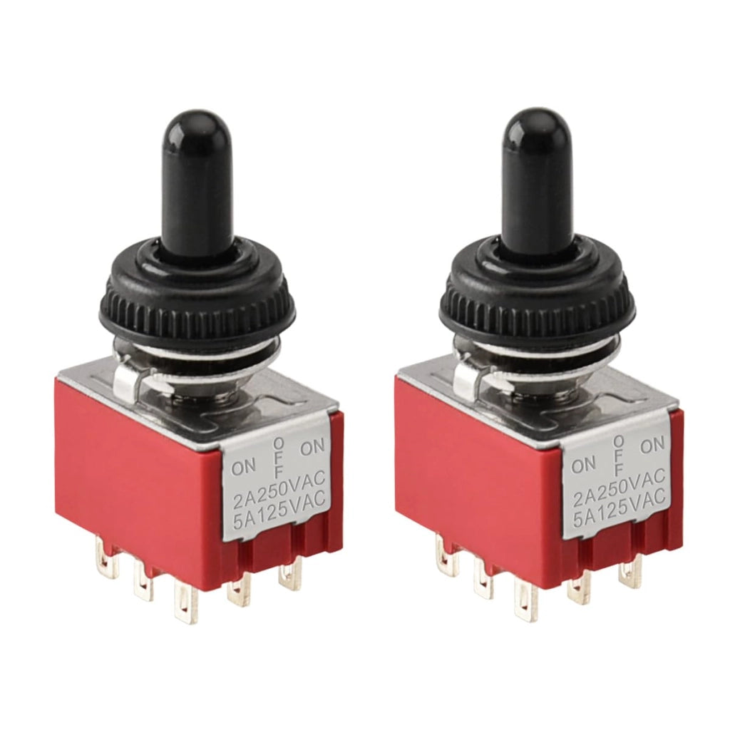 Interruttore a levetta 3PDT, posizione ON-OFF-ON, 2A 250V, 6A 125V, confezione da 2 pezzi.