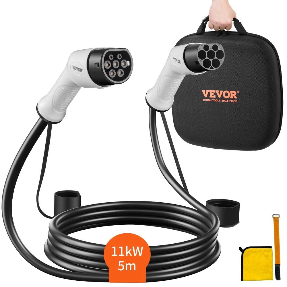 Cavo di Ricarica EV Trifase Tipo 2 a Tipo 2 11kW 16A 5m IP66 per Auto Elettriche e Ibride Resistente Portatile