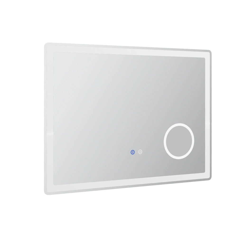 Specchio LED da bagno 80x60 cm, antiappannamento, funzione touch, 3 colori di luce, ingrandimento 3x