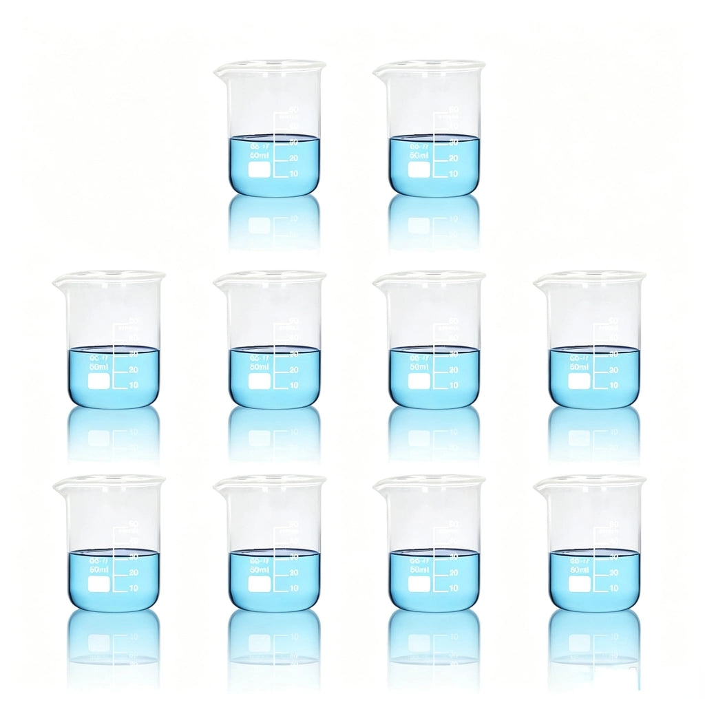 10 becher da laboratorio da 50 ml, in vetro borosilicato graduato