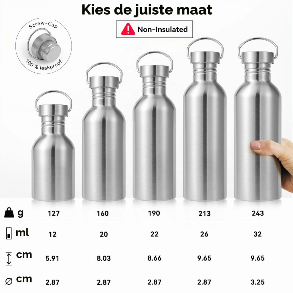 Borraccia in acciaio inossidabile da 380 ml con manico, priva di BPA, riutilizzabile