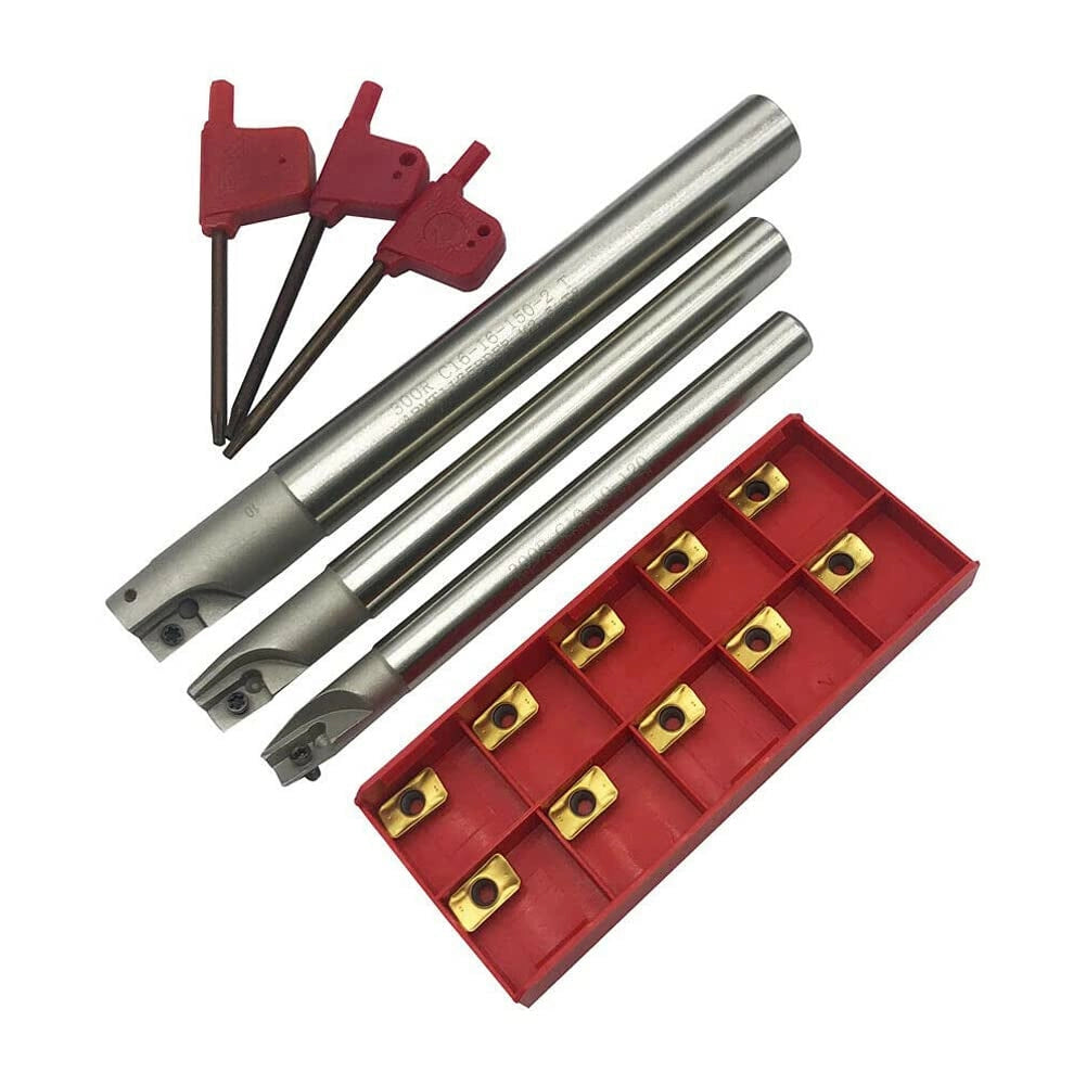 Set portautensili per tornitura indicizzabili CNC 300R C10-10-130-1T + C12-12-130-1T + C16-16-150-2T con 10 inserti in metallo duro APMT1135PDER