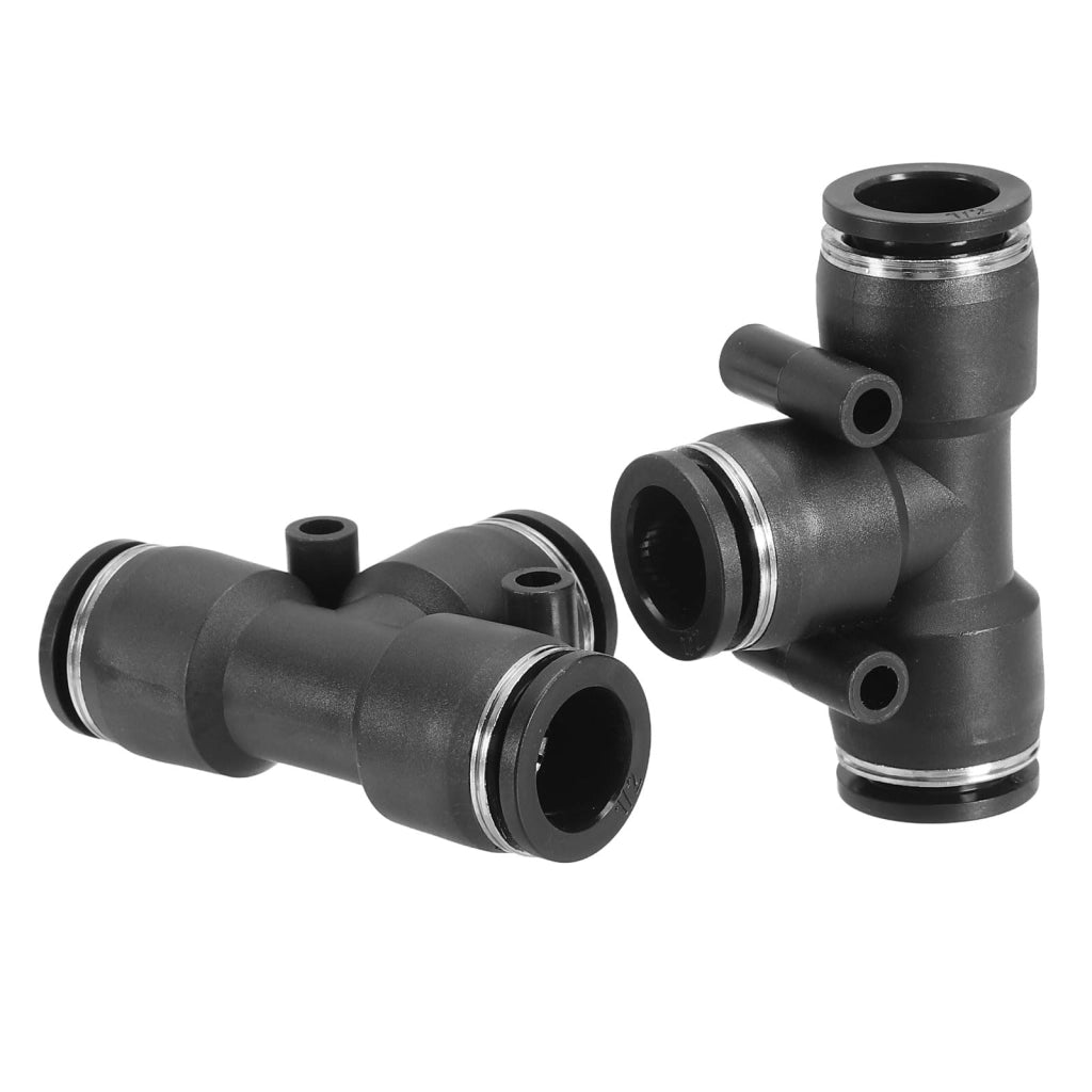 Raccordo a T da 1/2", in plastica, a innesto rapido, confezione da 2 pezzi, colore nero