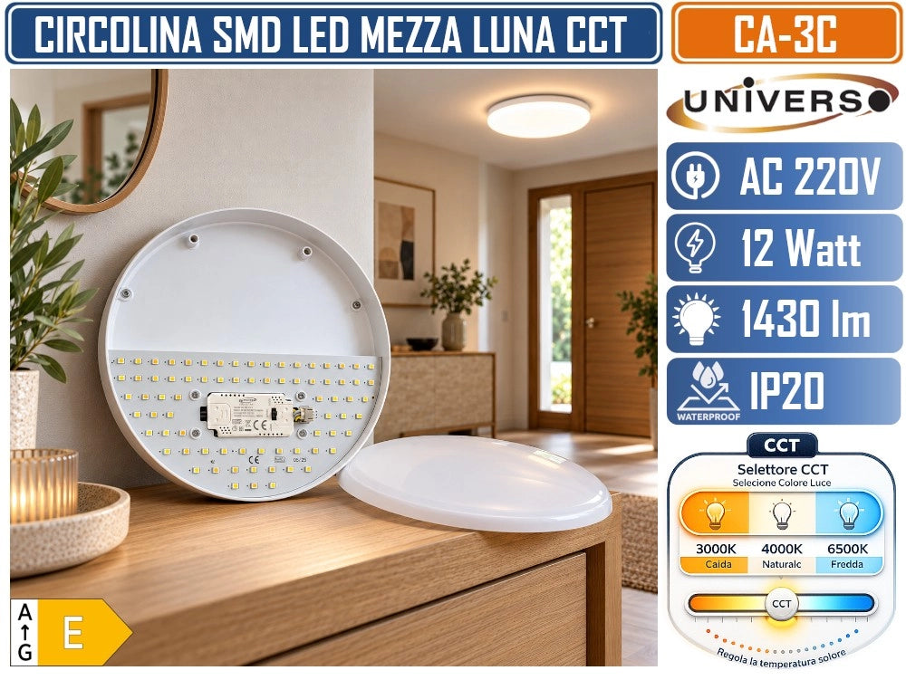 UNIVERSO CA-3C CIRCOLINA MAGNETICA LED SMD A MEZZALUNA 12W 1430 LUMEN CON SELETTORE CCT 3000K  4000K  6500K