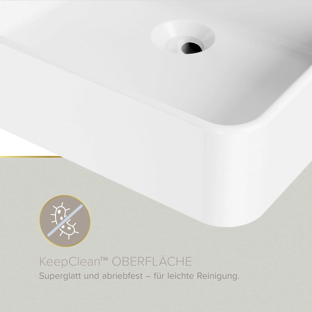 Lavabo a mano VALEA per toilette ospiti e bagni piccoli, 40 cm x 38,5 cm, a parete o da appoggio, superficie KeepClean extra liscia, con troppo pieno, bianco
