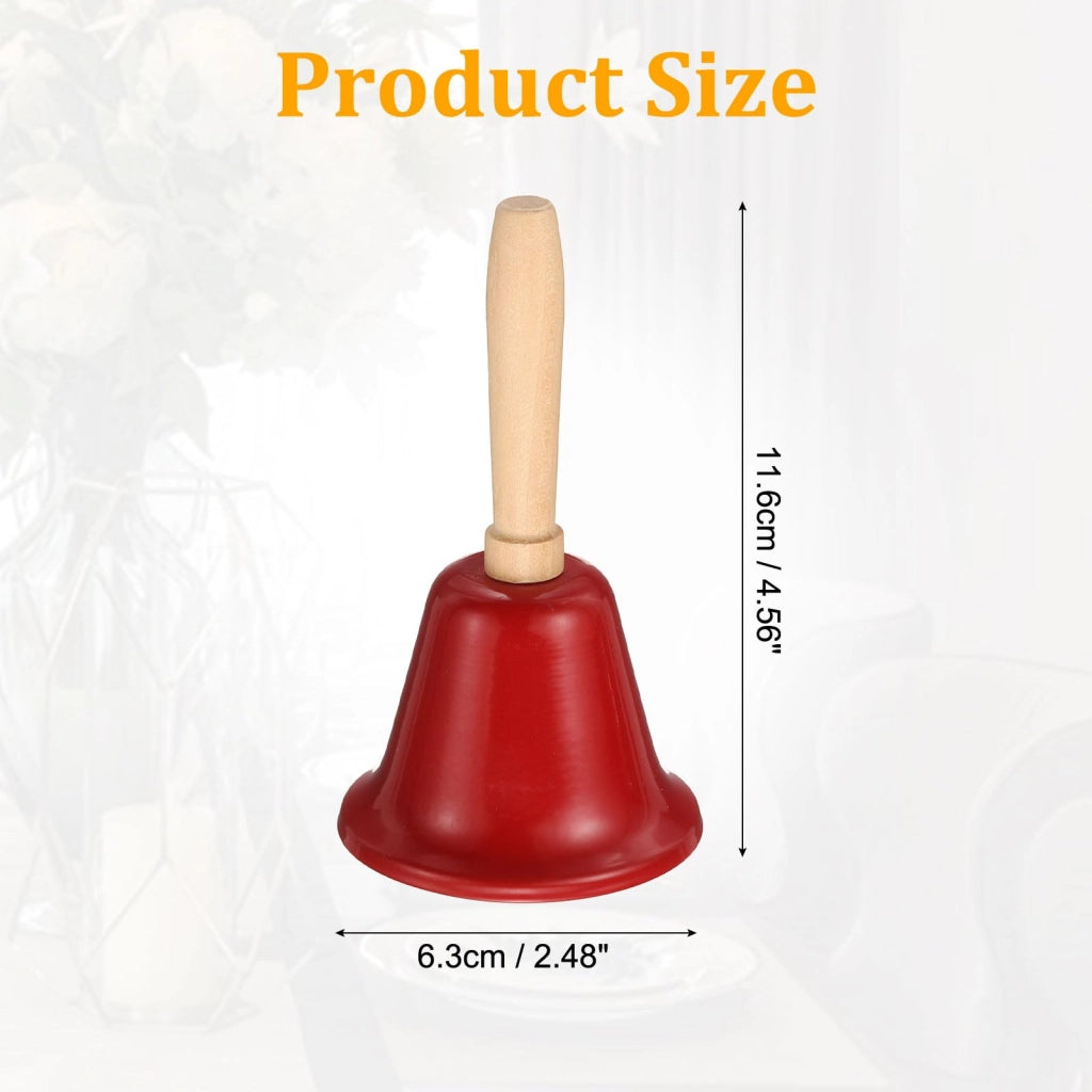 Campanella da tavolo, 6,3 cm, rossa, con manico in legno, ideale per il servizio e la decorazione