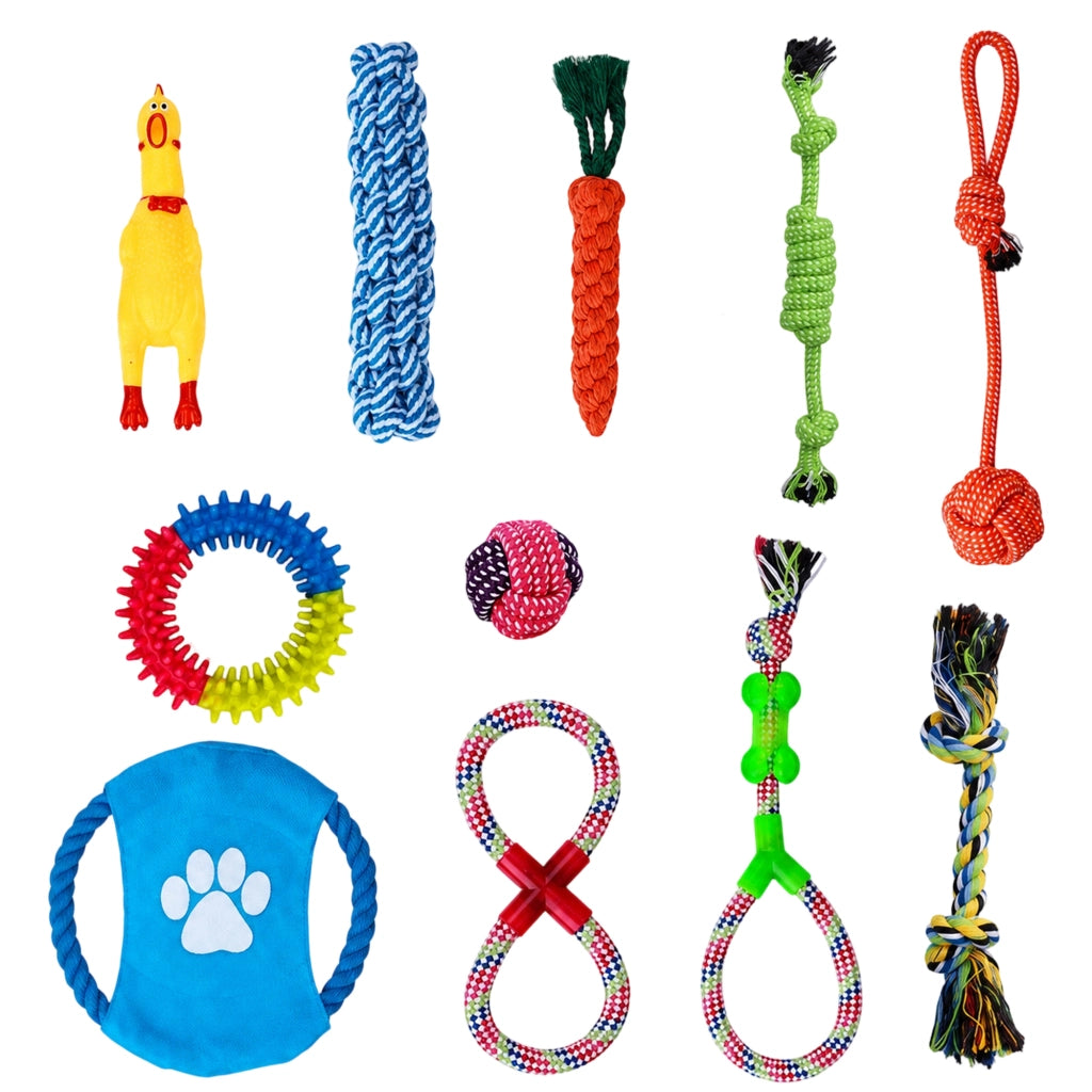 Set di 11 giochi da masticare per cani in corda di cotone e gomma