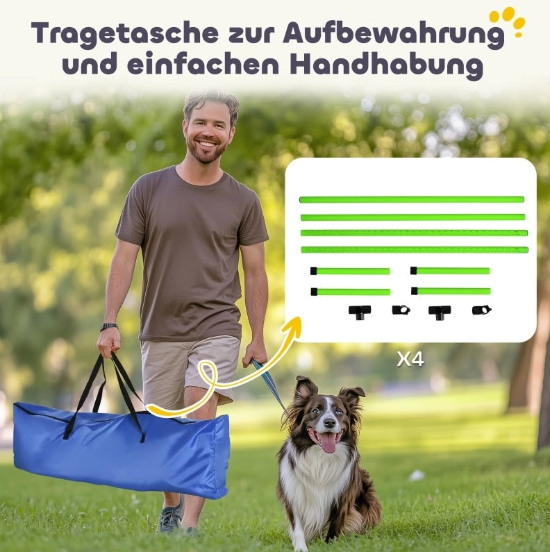Set agility per cani regolabile in altezza con borsa, verde