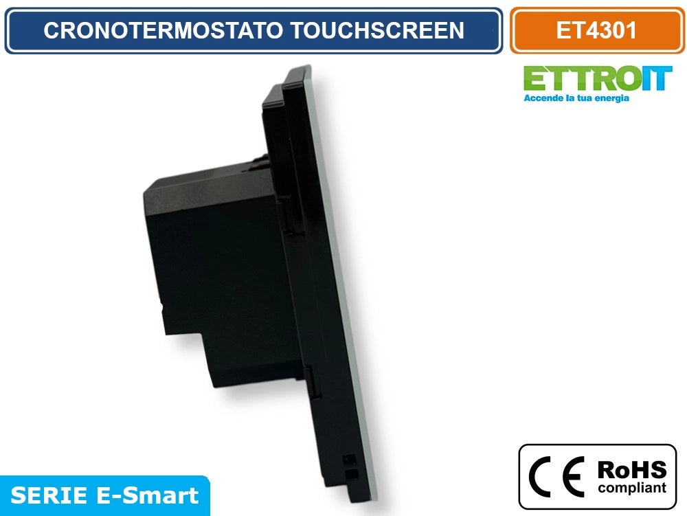 ETTROIT ET4301 CRONOTERMOSTATO TOUCH SCREEN AC 230V PROGRAMMABILE DA INCASSO SU SCATOLA 503 BIANCO