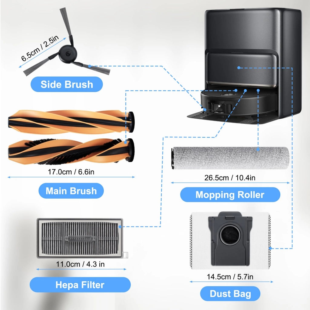 Kit accessori per aspirapolvere Mova Z60 Ultra, composto da 15 pezzi, tra cui 2 spazzole principali e 1 spazzola a lama