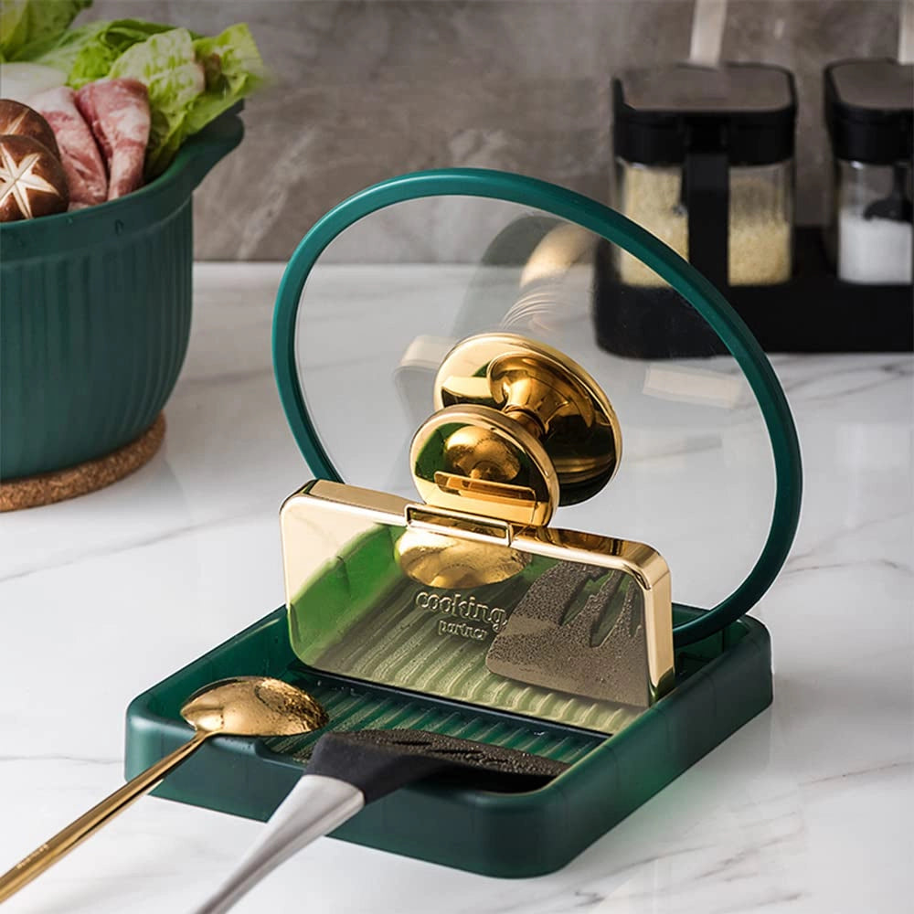 Supporto per utensili da cucina con raccogli gocce, portatagliere e in colore verde, confezione da 2 pezzi