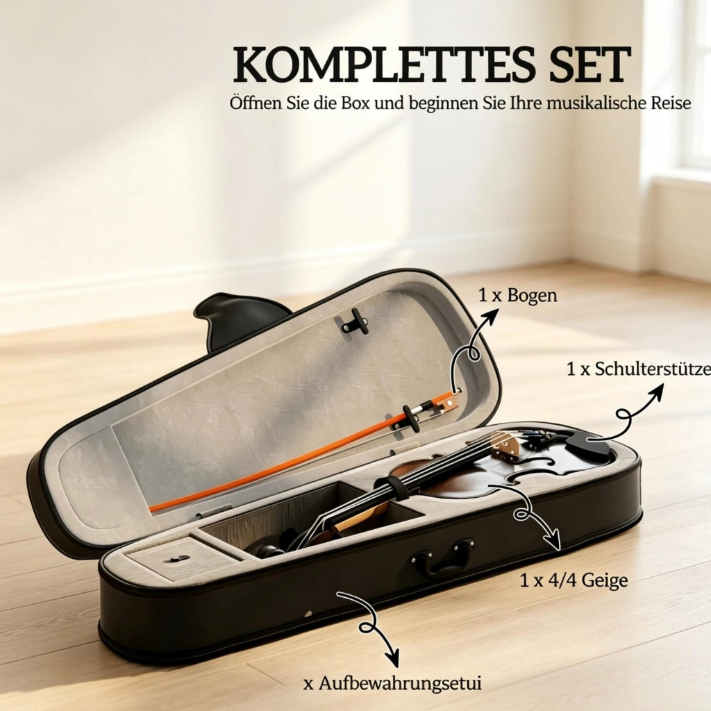 Set violino 4/4 nero per principianti con custodia e accessori