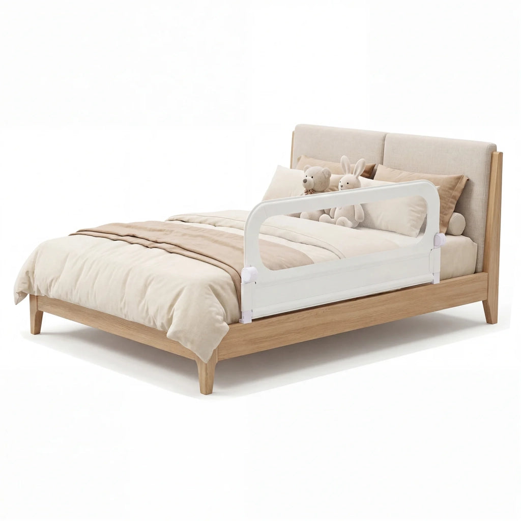 Sponda da Letto per Bambini Pieghevole 120cm Bianco, Barriera Regolabile con Base a U e Tessuto Oxford