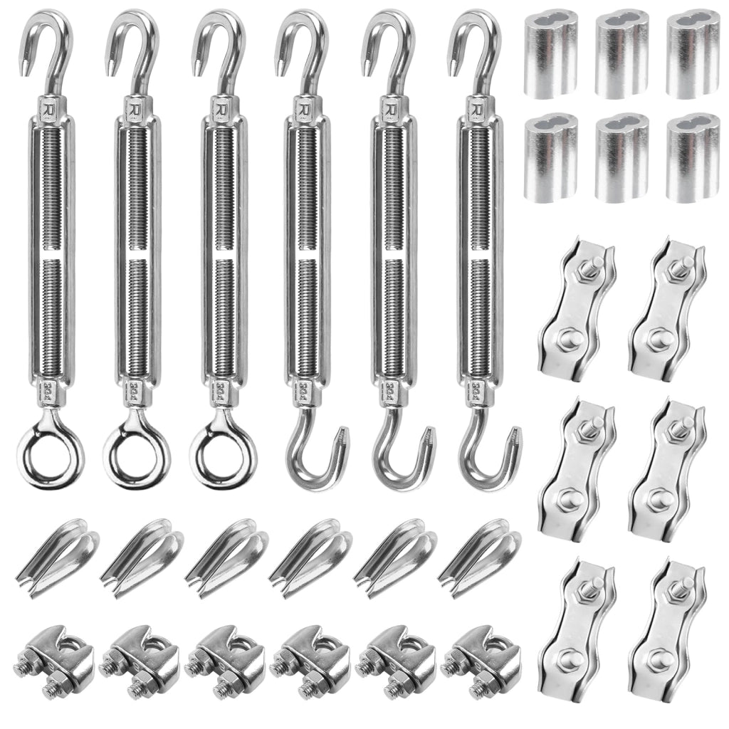 Set di morsetti per cavi, 30 pezzi, filettatura M4, diametro 3 mm, acciaio inossidabile, con pressacavi in alluminio