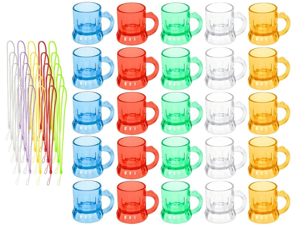 25 bicchieri da shot con manico in plastica, riutilizzabili, con catene