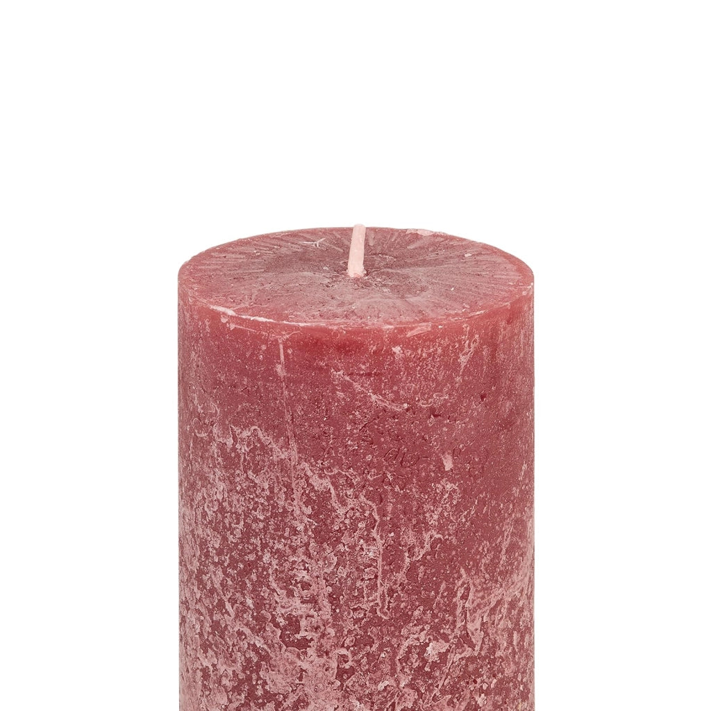 Set di 4 candele rustiche a forma di tronchi, colore Bordeaux, altezza 12 cm, durata di combustione di 54 ore