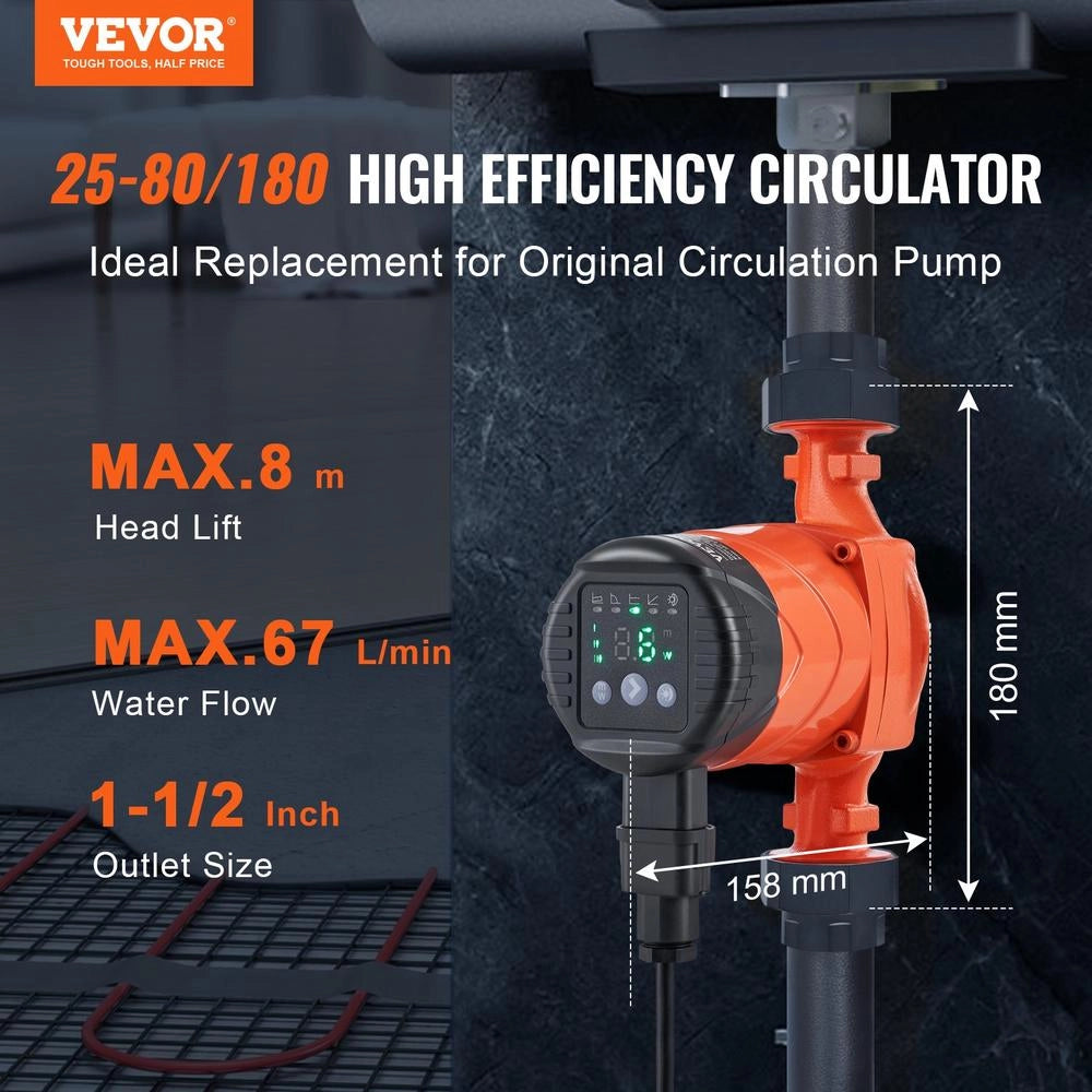 Pompa di circolazione per acqua calda LPS25-8BP-180 220V 60W in ghisa, prevalenza 8m, portata 67 L/min, attacco 1-1/2", per uso domestico