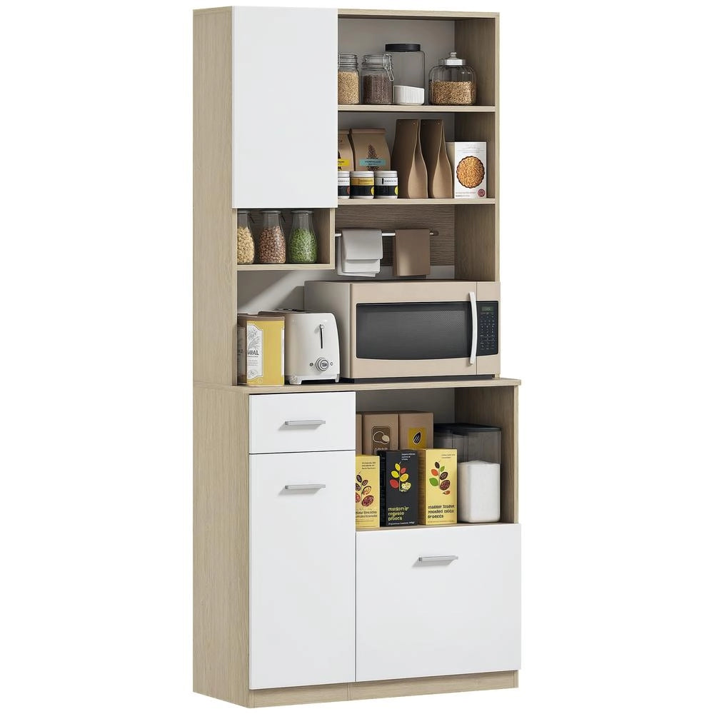 Mobile da Cucina Alto Credenza Dispensa con Ripiani Regolabili e Cassetto Finitura Rovere e Bianco Design Moderno per Casa