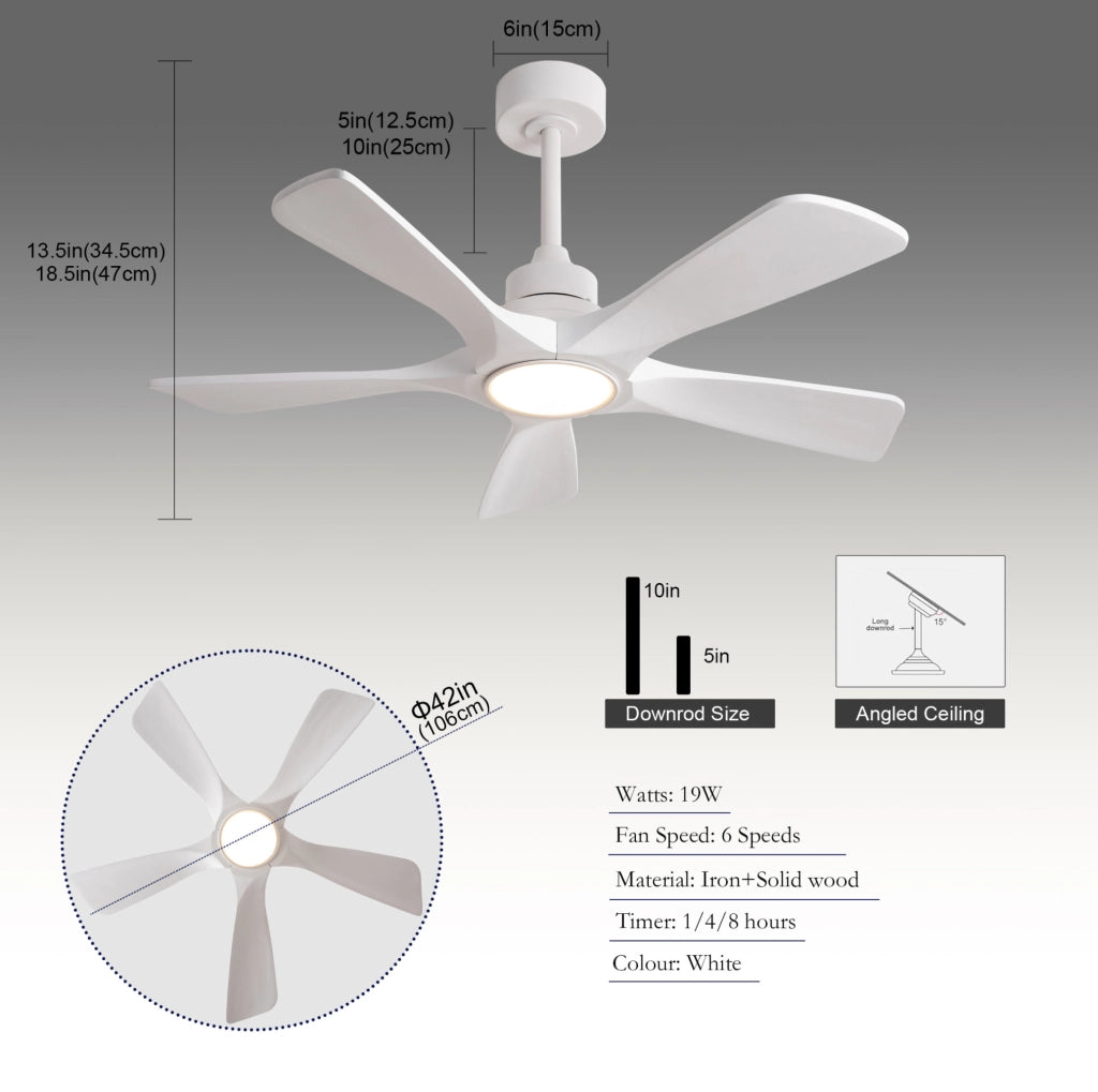 Ventilatore da soffitto 42 pollici bianco con luce LED e telecomando