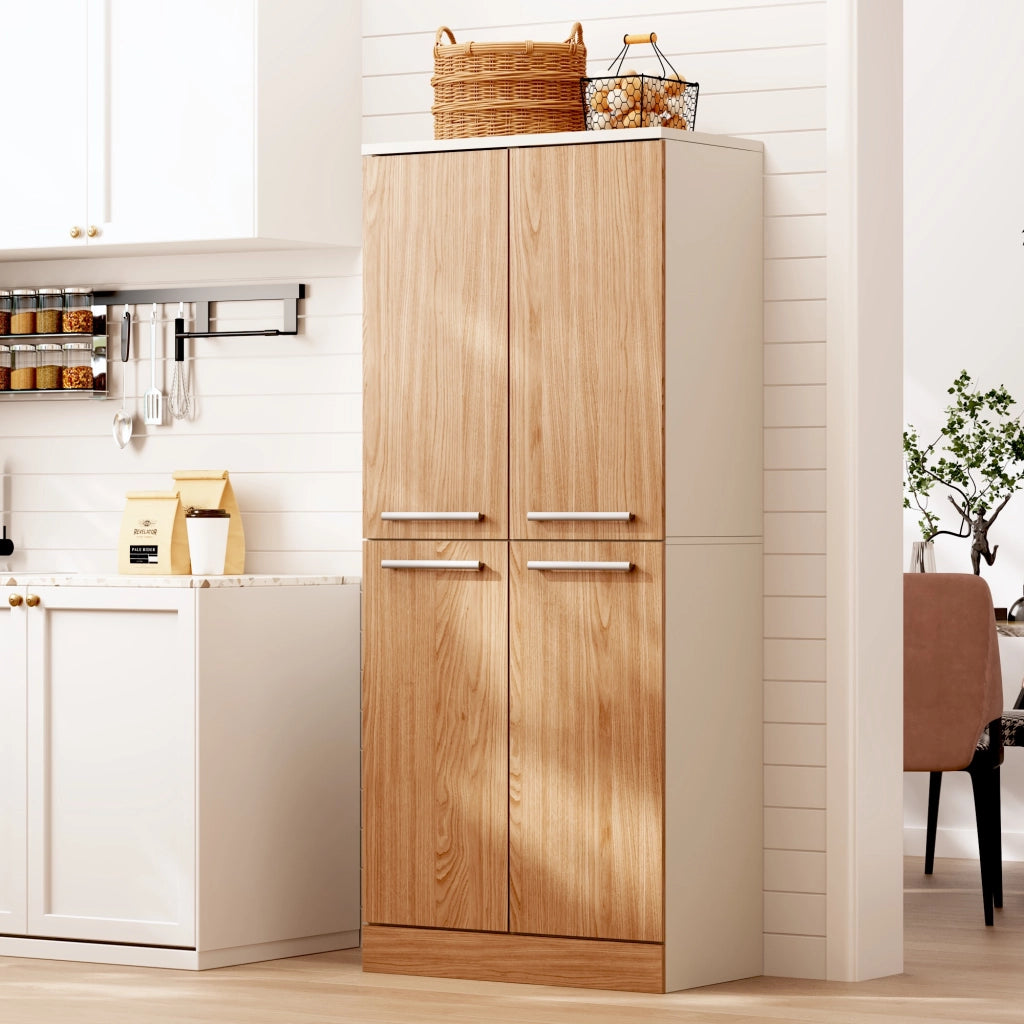 Mobile dispensa cucina 4 ante bianco ed effetto rovere; 180 cm