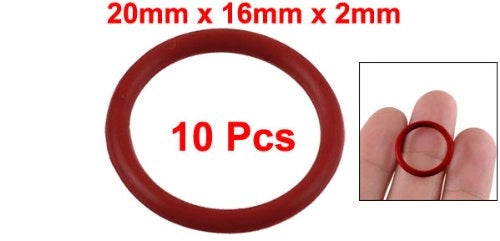 O-ring, 20x16x2 mm, rosso, gomma, confezione da 10 pezzi