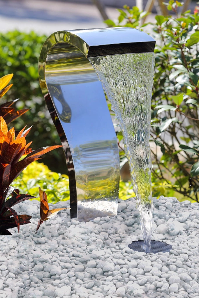 Cascata in acciaio inox con illuminazione a LED, design a cigno, 25 x 4 x 60 cm, con pompa e vasca