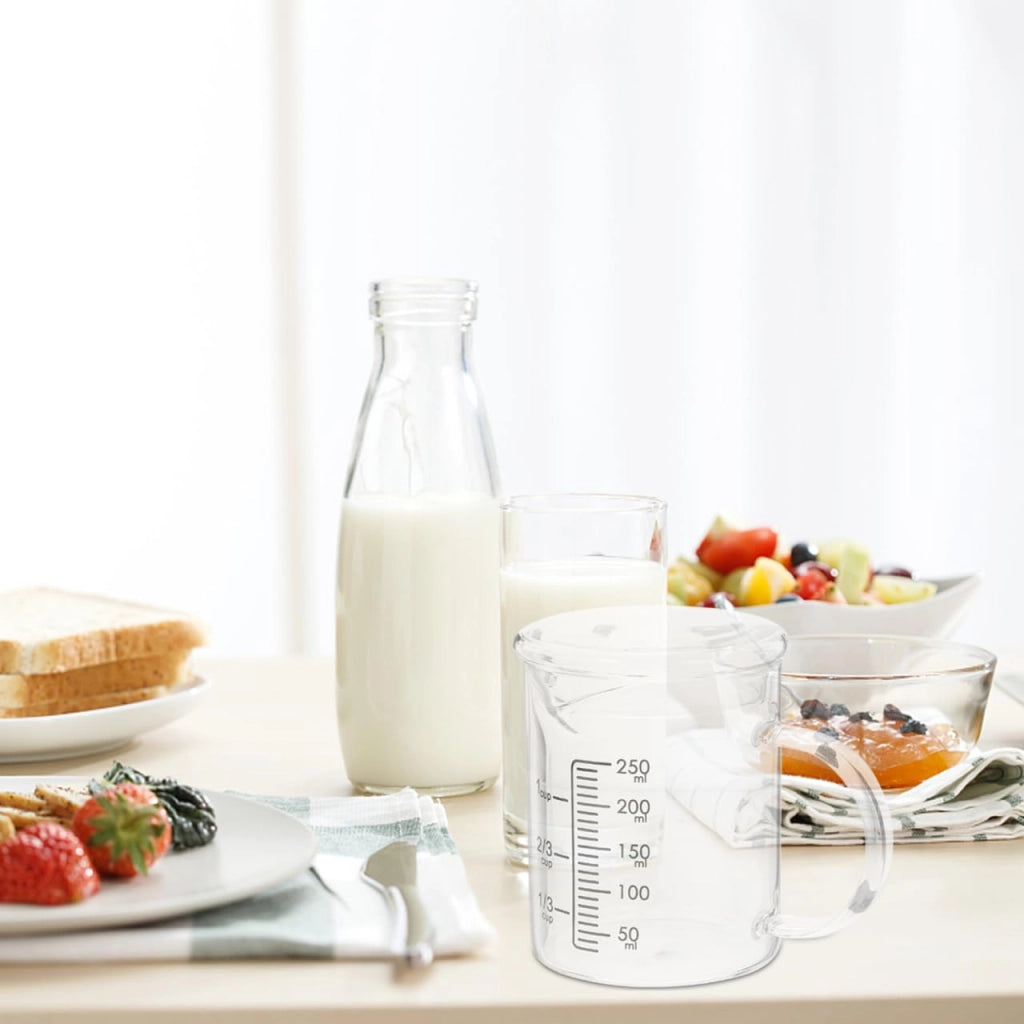 Bicchiere graduato in vetro da 250 ml con scala e coperchio