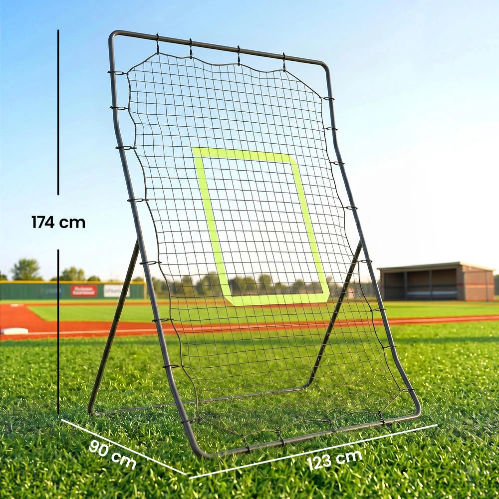 Rete da allenamento rebounder per baseball con telaio in metallo e bersaglio, rete rimbalzo robusta con 21 elastici