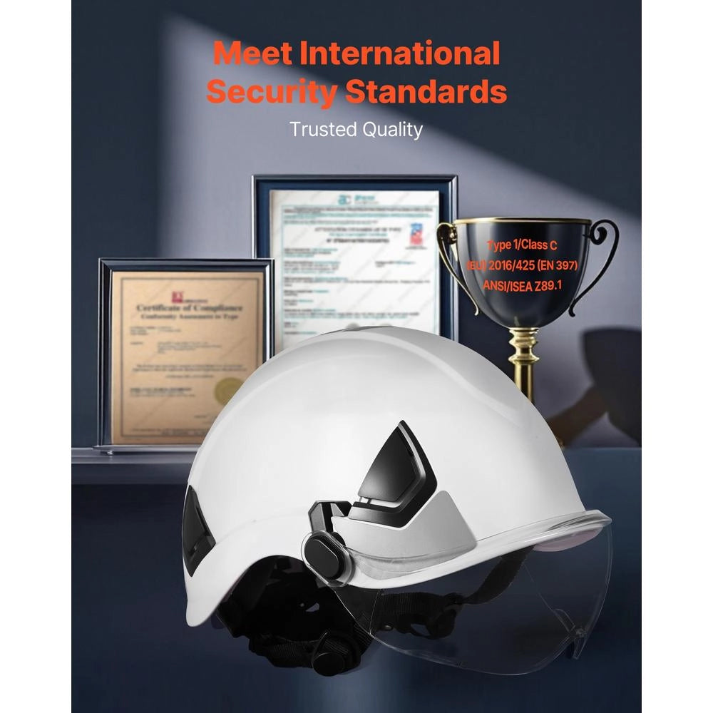 M-5015 Casco di Sicurezza da Cantiere con Visiera in ABS Bianco Regolabile a 6 Punti per Edilizia e Fai da Te