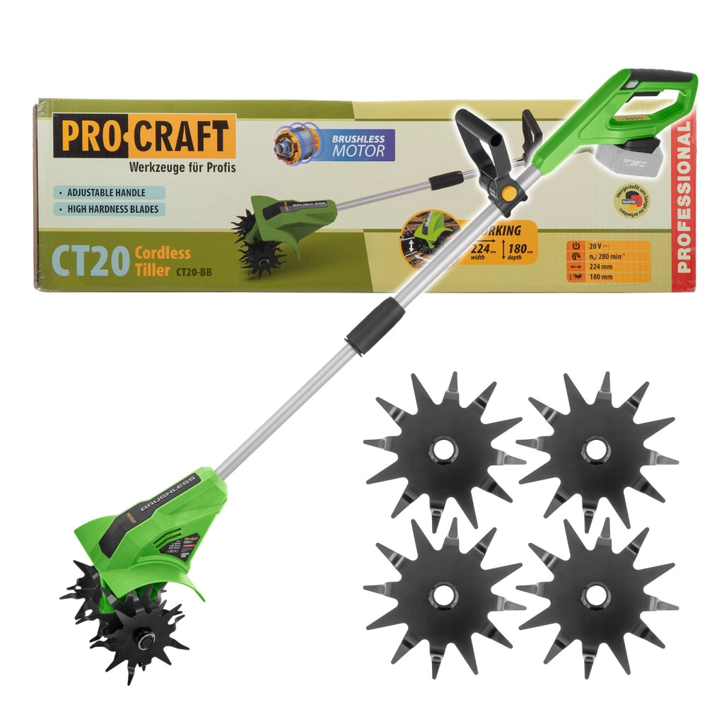 Motozappa a batteria Procraft CT20bb, 20 V, larghezza di lavoro 224 mm, senza batteria e caricabatterie