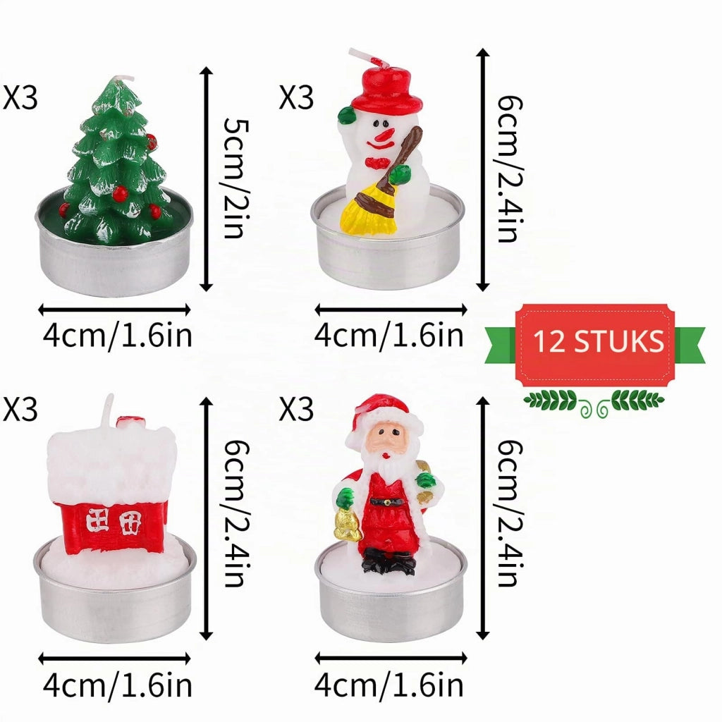 Set di 12 decorazioni natalizie in vetro: Babbo Natale, pupazzo di neve, albero di Natale, casa