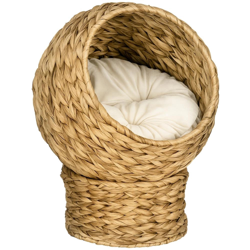 Cesto per gatti in rattan e giacinto d'acqua marrone con cuscino, 40 x 37 x 51 cm, robusto e pratico per casa