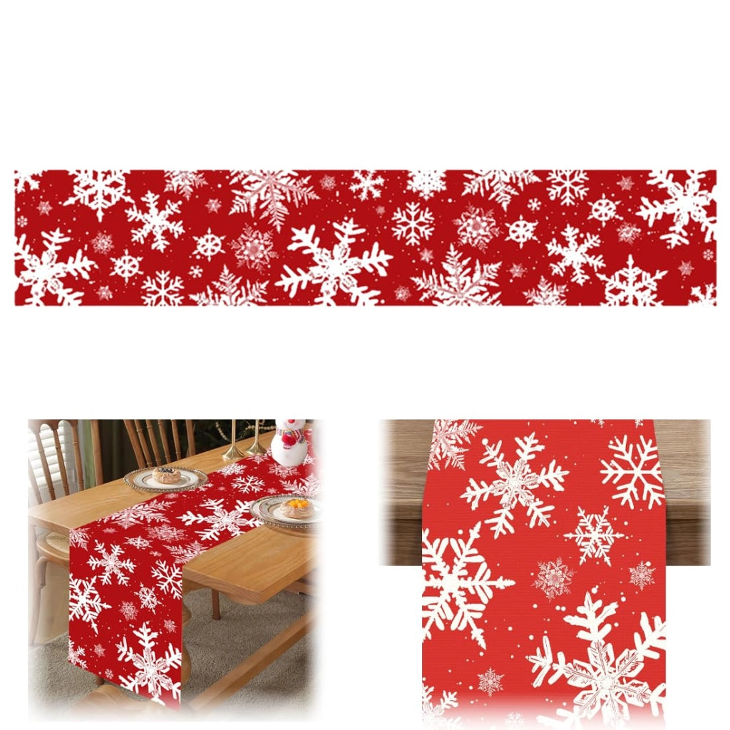 Tovaglia decorativa rossa con motivo a fiocchi di neve, 40x180 cm, lavabile, ideale per Natale