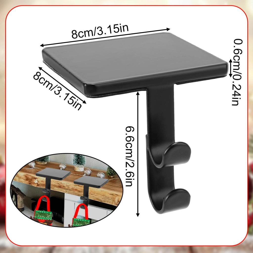 2 ganci in metallo per calze di Natale, colore nero, dimensioni 8x8x0,6 cm