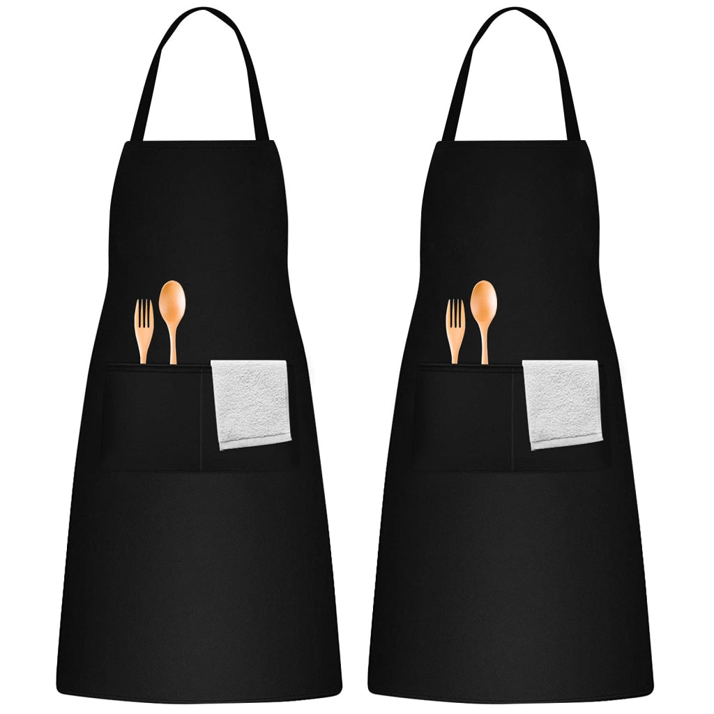 Confezione da 2 grembiuli da cucina impermeabili con tasche, colore nero, unisex