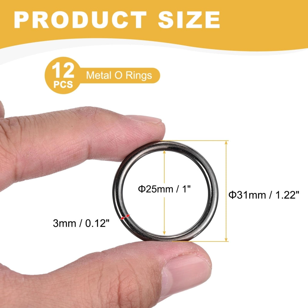 O-ring in metallo, 12 pezzi, diametro interno di 1 pollice, senza giunture, colore nero opaco