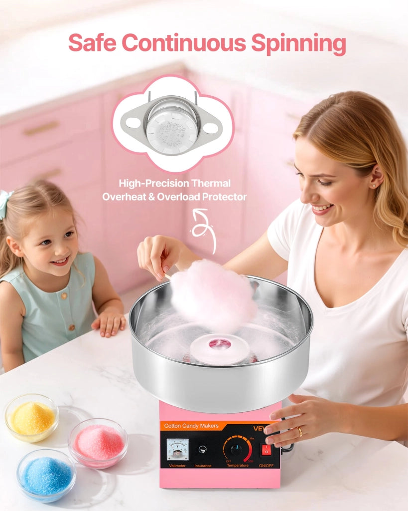 Macchina per Zucchero Filato 1000W con Ciotola Inox 38 cm MHTJJPXMO1-3S Rosa Compatta per Feste ed Eventi