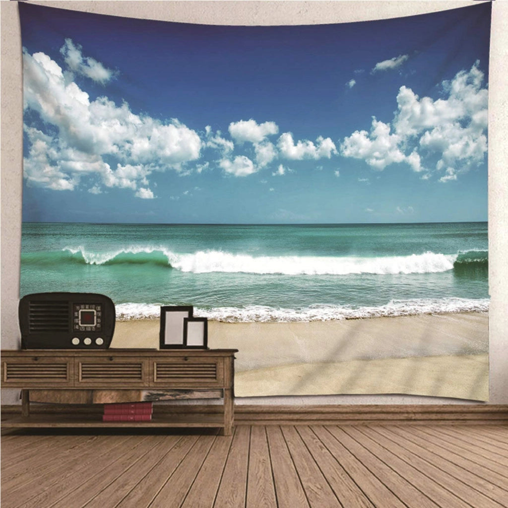 Tappeto da parete, motivo spiaggia e mare, poliestere, blu, 260x240 cm