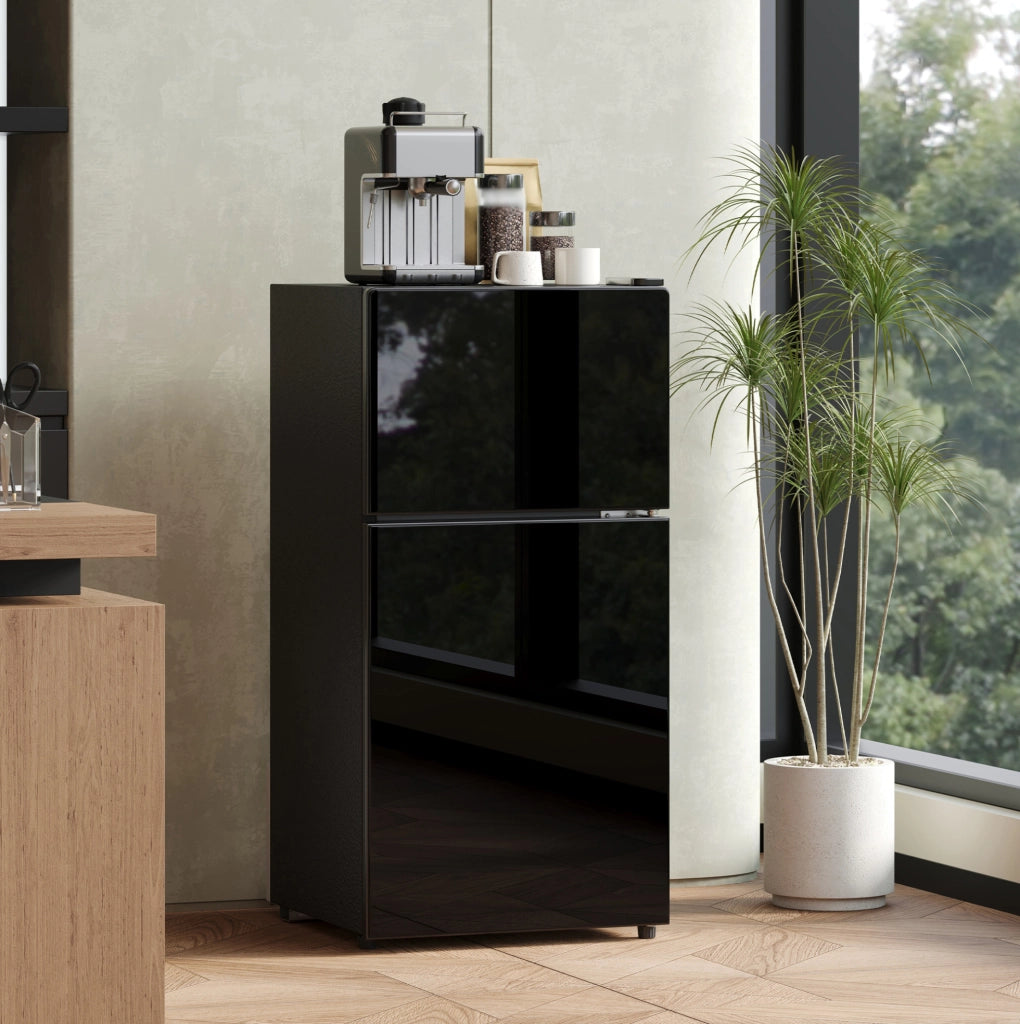 FRIGORIFERO compatto 60 L con congelatore 22 L, nero, porta in vetro e LED
