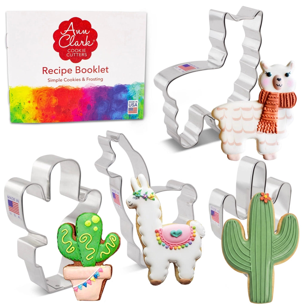 Set di 4 stampi per biscotti lama e cactus con ricettario