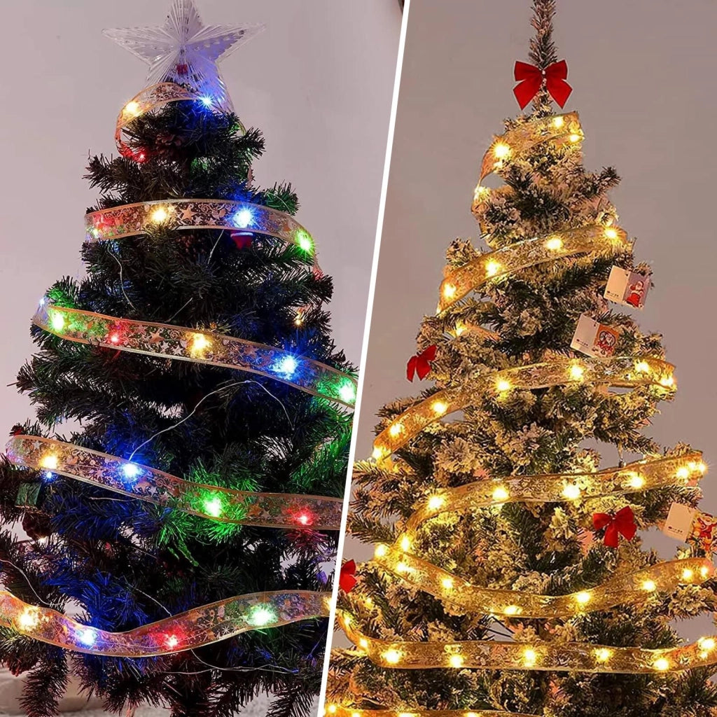 Catena luminosa da 5 metri, con 50 LED, alimentata a batteria, color oro, multicolore