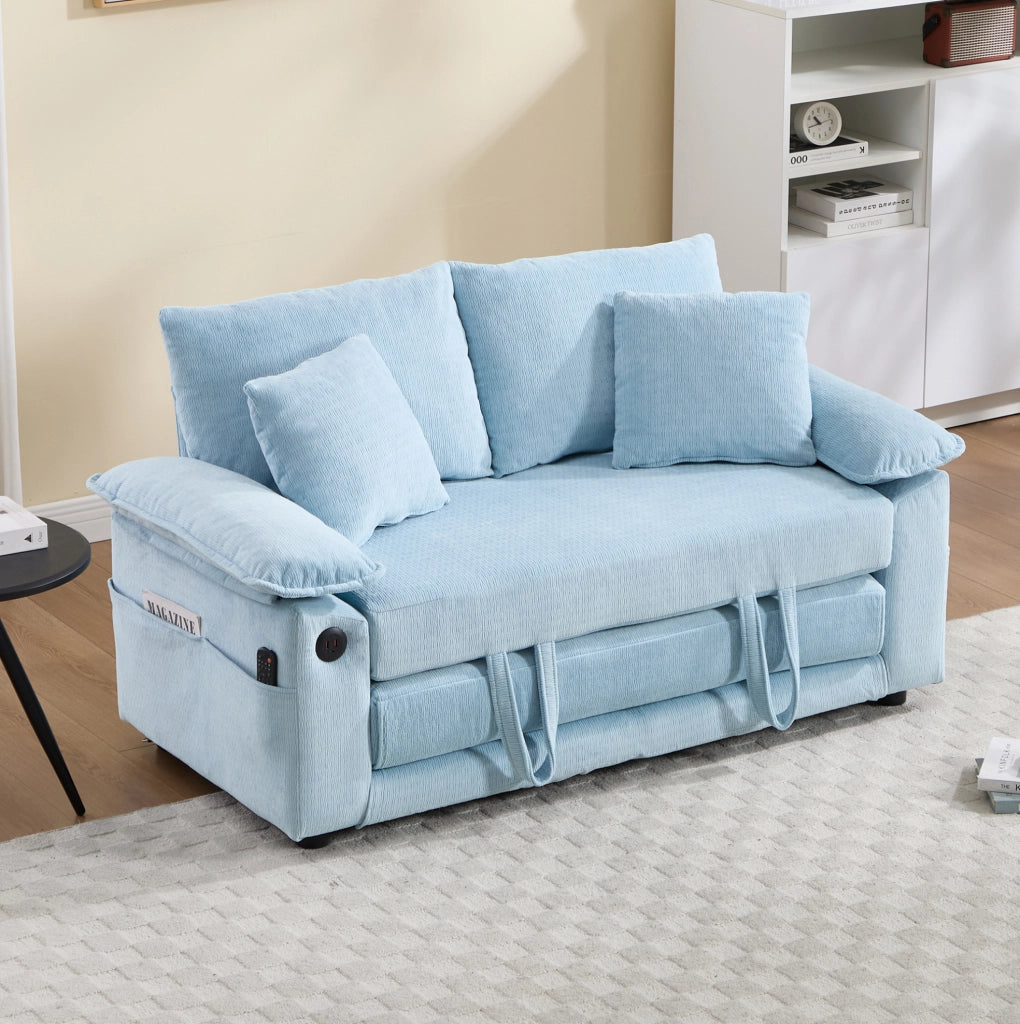 Poltrona monoposto in ciniglia blu con cuscini per testa e zona lombare