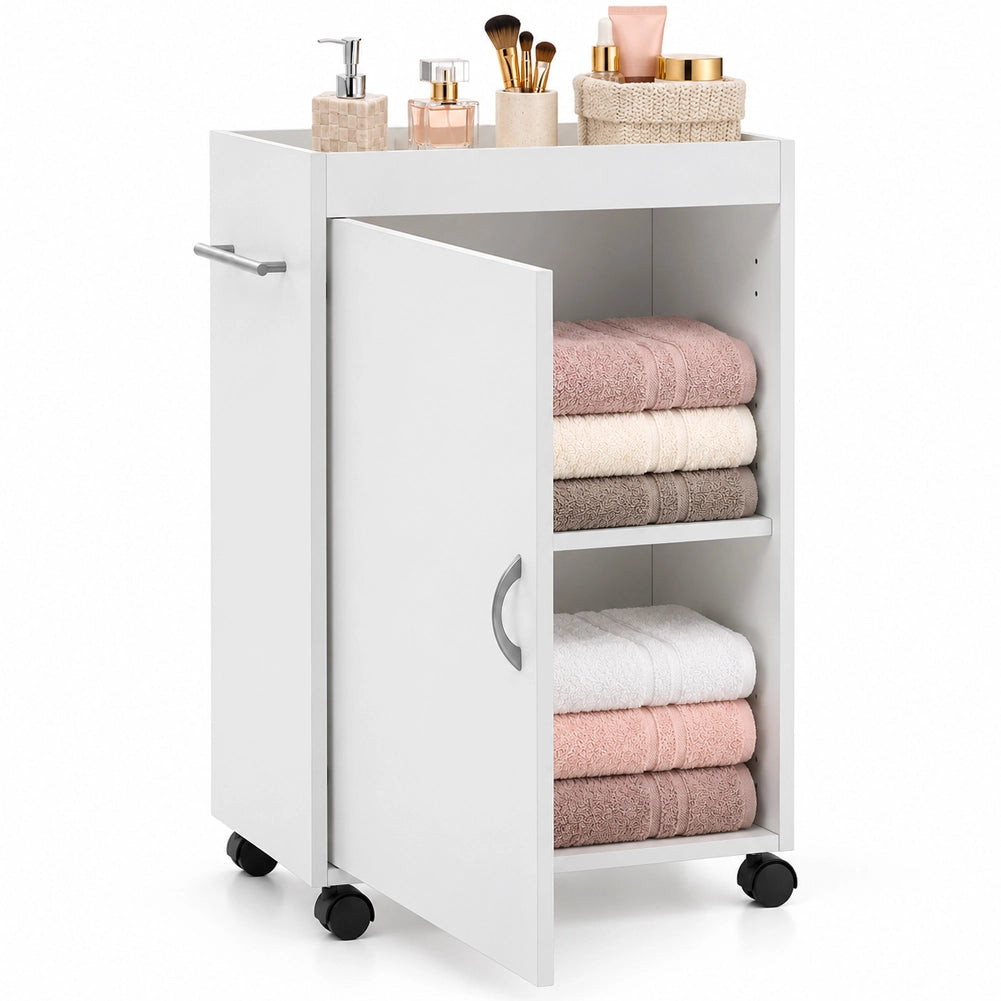 Carrello Bagno Cucina Multiuso Mobiletto Salvaspazio Legno MDF Bianco 4 Ruote