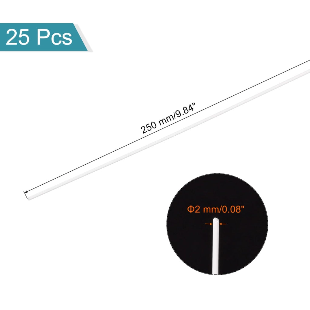 Barre in plastica ABS, 25 pezzi, diametro 2 mm, lunghezza 250 mm, colore bianco, massicce
