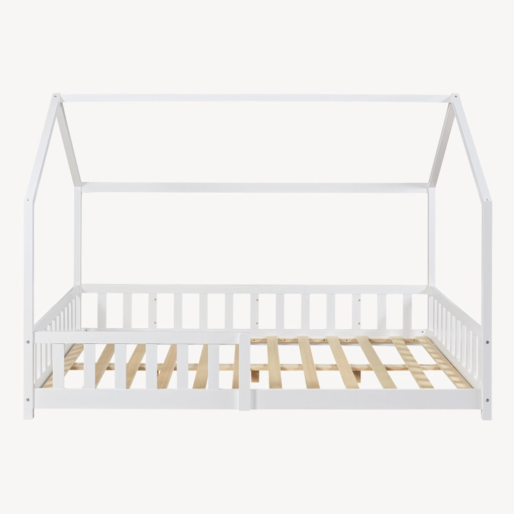 Letto Piazza e Mezza Hesel per Cameretta a Forma di Casetta 120 x 200 cm Bianco [en.casa]