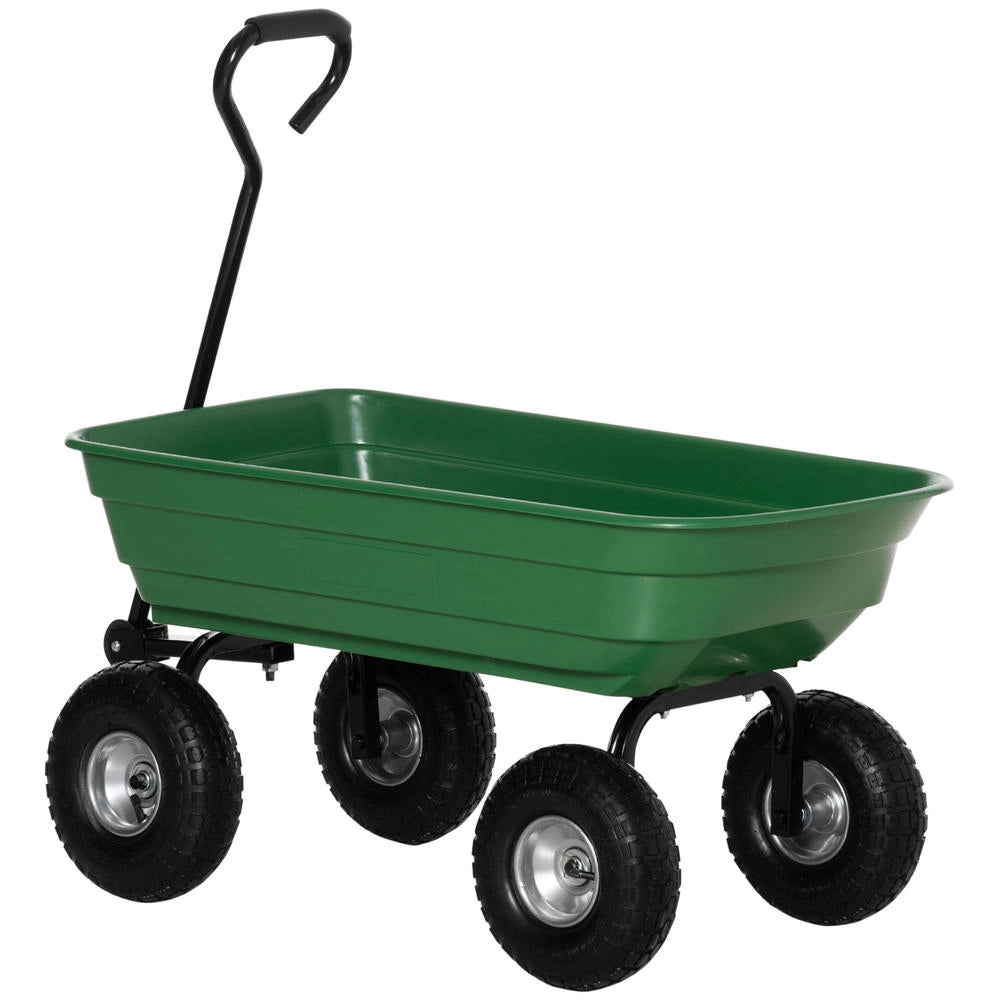 Carrello da Giardino Ribaltabile Robusto in Acciaio Verde con 4 Ruote Pneumatiche per Fai da Te 108x52x100cm